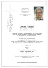Anna Anderl, verstorben am 21. Mai 2016