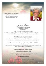 Anna Auer, verstorben am 30. Juli 2026