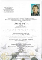 Anna Bachler, verstorben am 12. Februar 2020