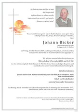 Johann Bicker, verstorben am 31. Oktober 2014