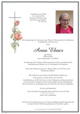 Anna Ebner, verstorben am 09. Jänner 2018