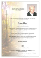 Franz Elser, verstorben am 07. Dezember 2016