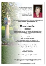 Maria Gruber, verstorben am 01. Juni 2023