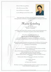 Maria Grünling, verstorben am 20. Juni 2014
