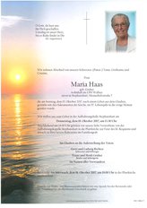 Maria Haas, verstorben am 15. Oktober 2017