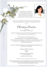 Christine Haider, verstorben am 02. November 2020