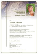 Walter Hauser, verstorben am 21. Dezember 2023