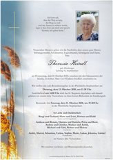 Theresia Heindl, verstorben am 08. Oktober 2020