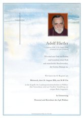 Adolf Hietler, verstorben am 14. August 2016