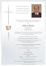 Alfred Hofer, verstorben am 13. Dezember 2015