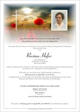 Rosina Hofer, verstorben am 08. April 2017