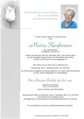 Maria Kaufmann, verstorben am 28. November 2023