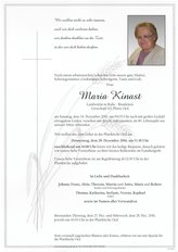 Maria Kinast, verstorben am 24. Dezember 2016