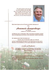 Annemarie Lampersberger, verstorben am 19. November 2025