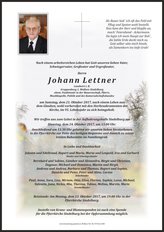 Johann Lettner, verstorben am 21. Oktober 2017