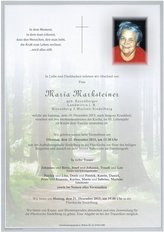 Maria Marksteiner, verstorben am 19. Dezember 2015