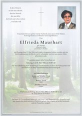 Elfrieda Maurhart, verstorben am 10. Mai 2016