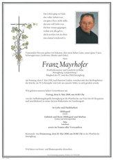 Franz Mayrhofer, verstorben am 06. Mai 2018