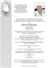 Maria Pallinger, verstorben am 28. November 2020