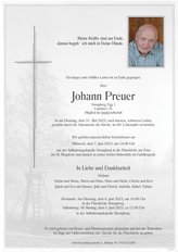 Johann Preuer, verstorben am 31. Mai 2023