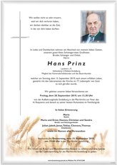 Hans Prinz, verstorben am 15. September 2019
