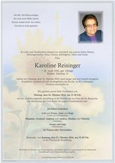 Karoline Reisinger, verstorben am 18. Oktober 2016