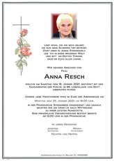Anna Resch, verstorben am 16. Jänner 2021