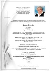 Anna Riedler, verstorben am 17. Mai 2018