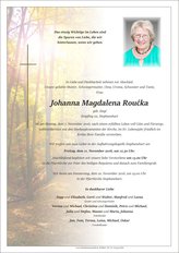 Johanna Magdalena Roucka, verstorben am 07. November 2016