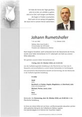 Johann Rumetshofer, verstorben am 12. Oktober 2018