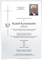Rudolf Rumetshofer, verstorben am 23. Oktober 2019