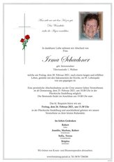 Irma Schachner, verstorben am 20. Februar 2021
