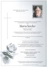 Maria Stocker, verstorben am 18. Juni 2018