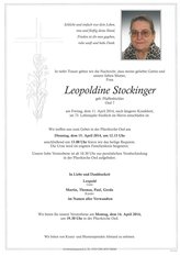 Leopoldine Stockinger, verstorben am 11. April 2014