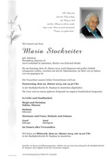 Maria Stockreiter, verstorben am 18. Jänner 2014