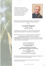 Leopold Wagner, verstorben am 07. September 2015