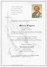 Maria Wagner, verstorben am 25. September 2015