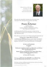 Franz Zehetner, verstorben am 29. Juli 2014