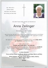 Anna Zeilinger, verstorben am 26. Februar 2017