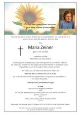Maria Zeiner, verstorben am 08. Oktober 2022